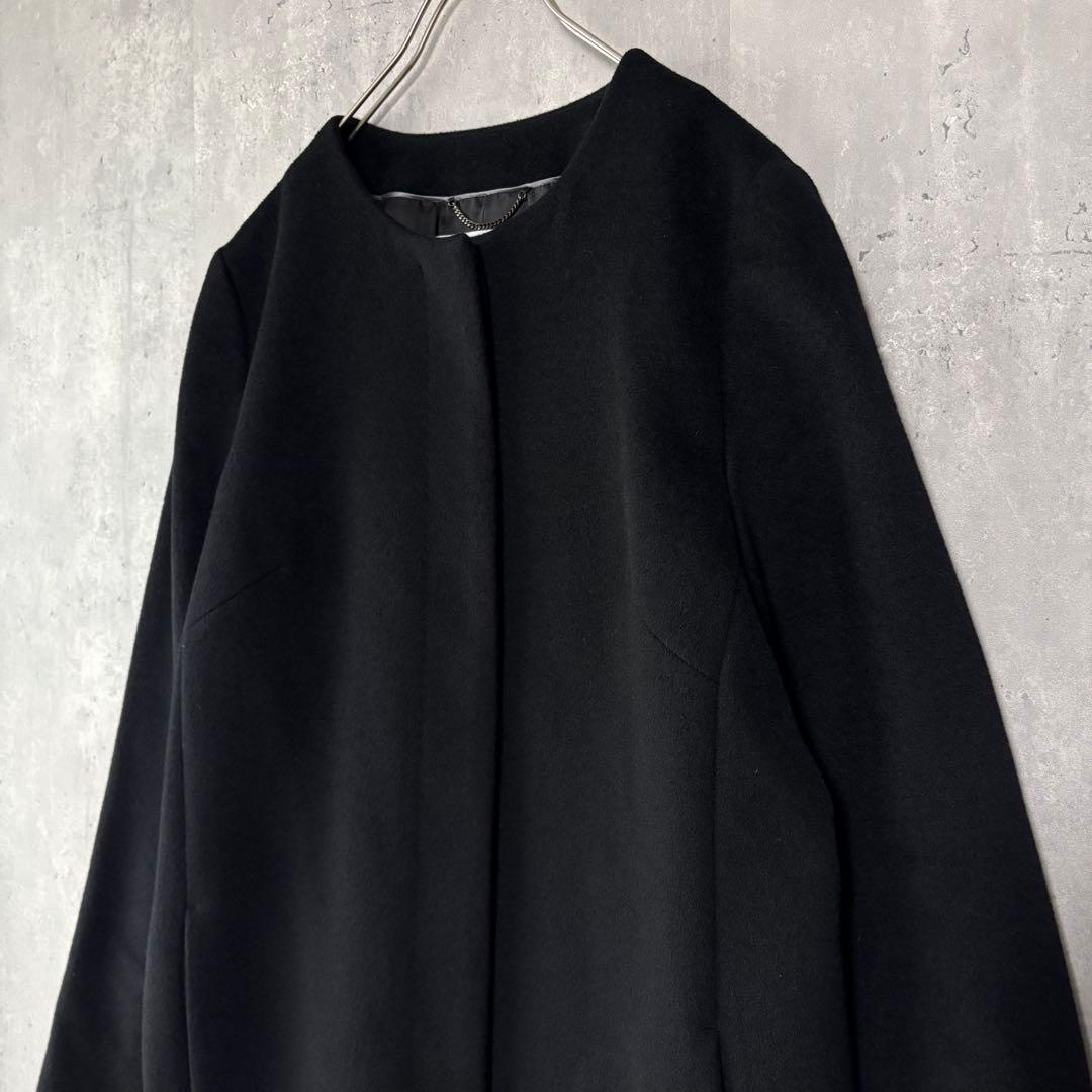 アンタイトル カシミヤ混 ノーカラーコート 黒 L 3 冠婚葬祭