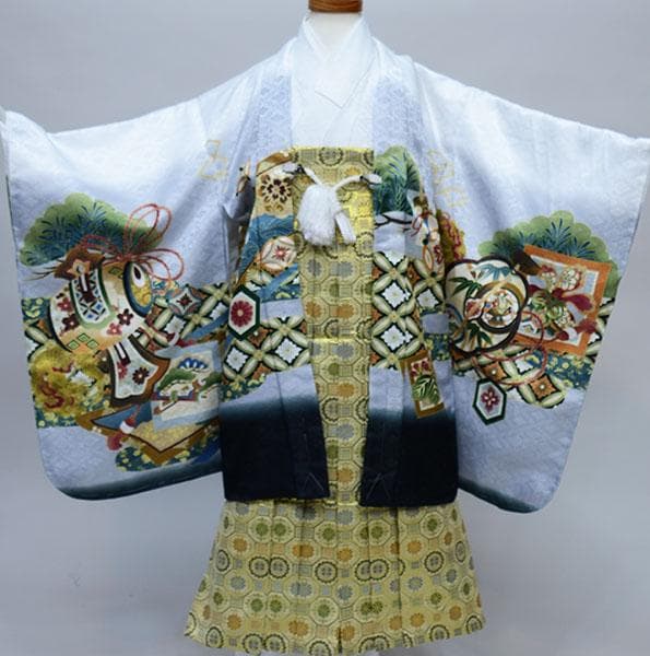 七五三 五歳 男児 羽織袴フルセット 金刺繍 白地 袴変更可能 NO34242