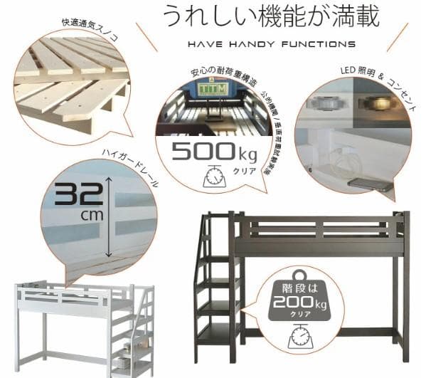 【九州～関東送料無料】階段ロフトベッドホワイトウォッシュ アウトレット　1001