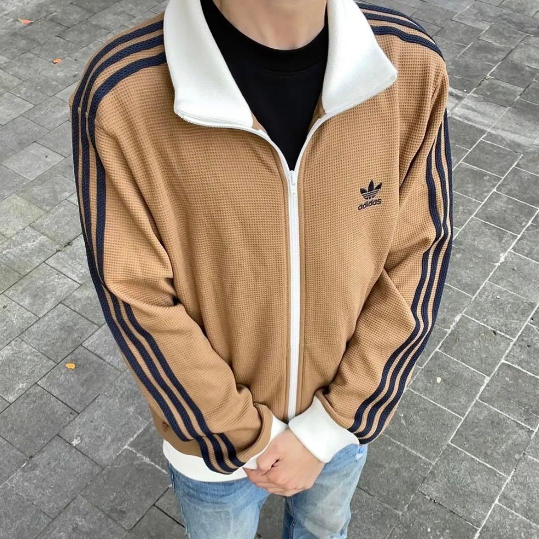 日本未発売カラー2XL茶⭐️adidasアディカラー刺繍 トラックトップ ワッフル