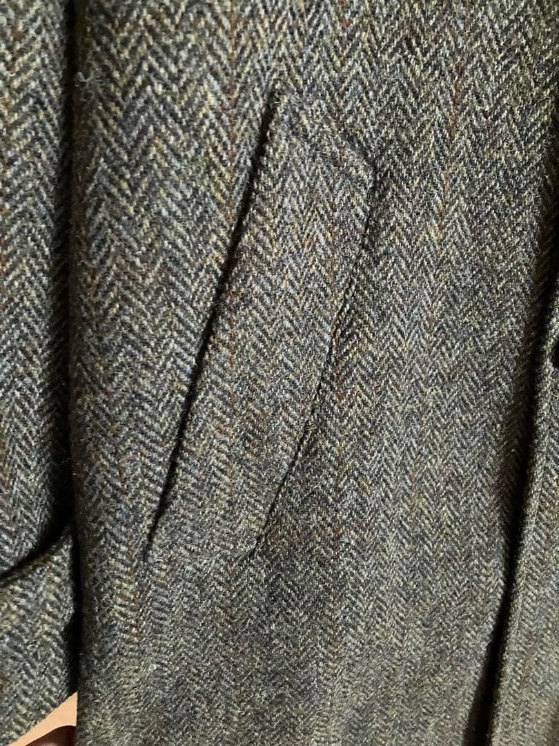 ［Harris Tweed］高級ウール100%ヘリンボーン柄ステンカラーコートM