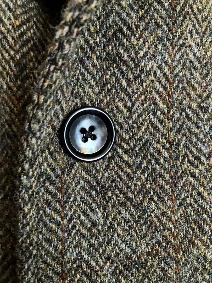 ［Harris Tweed］高級ウール100%ヘリンボーン柄ステンカラーコートM