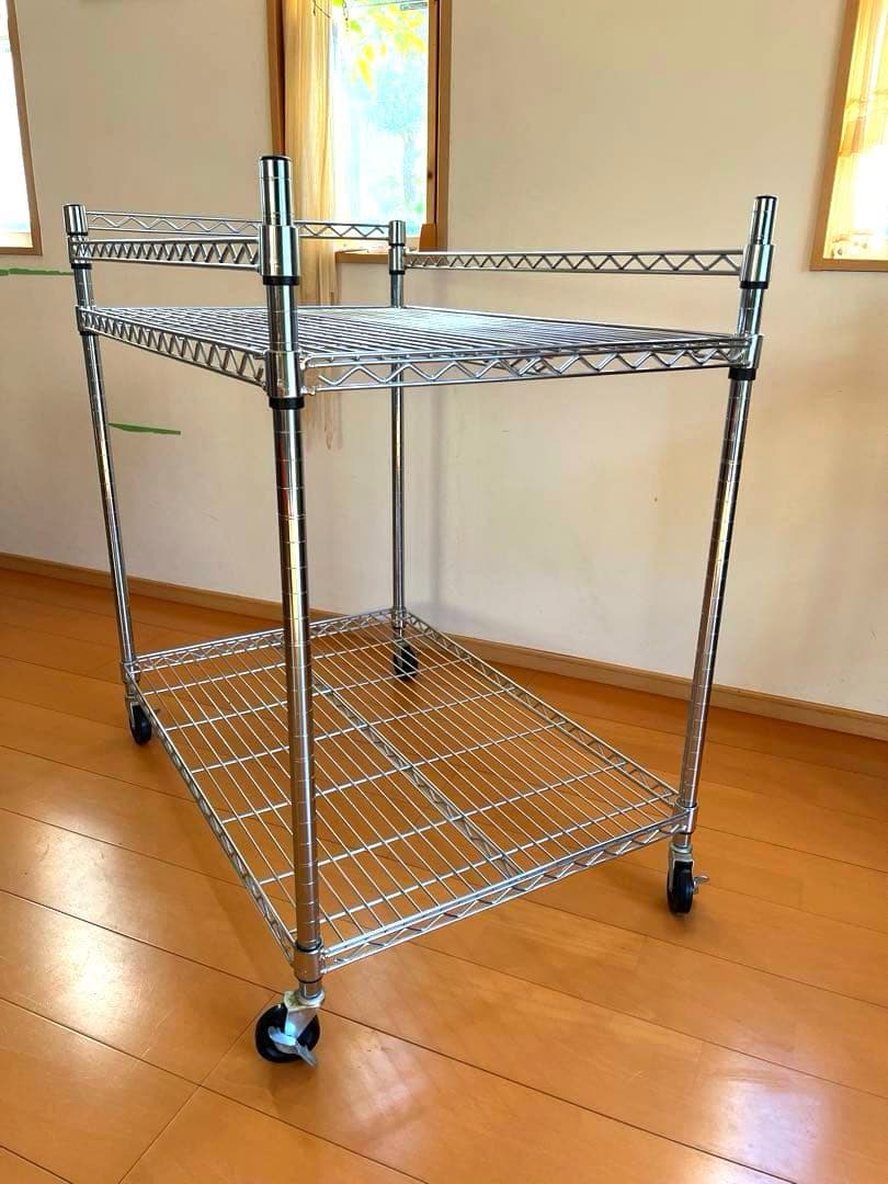 スチールラック 2段 キャスター付き　作業台　オムツ交換台　ベビー着替え台