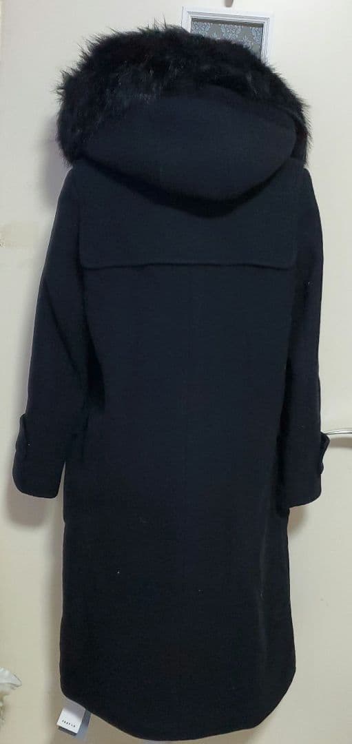 FRAY ID ウール90% ダッフルロングコート ブラック フード付き