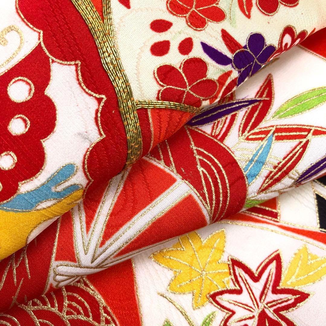 子供着物 扇子に花柄 金駒刺繍 ハーフ成人式 十三詣り CK-7310
