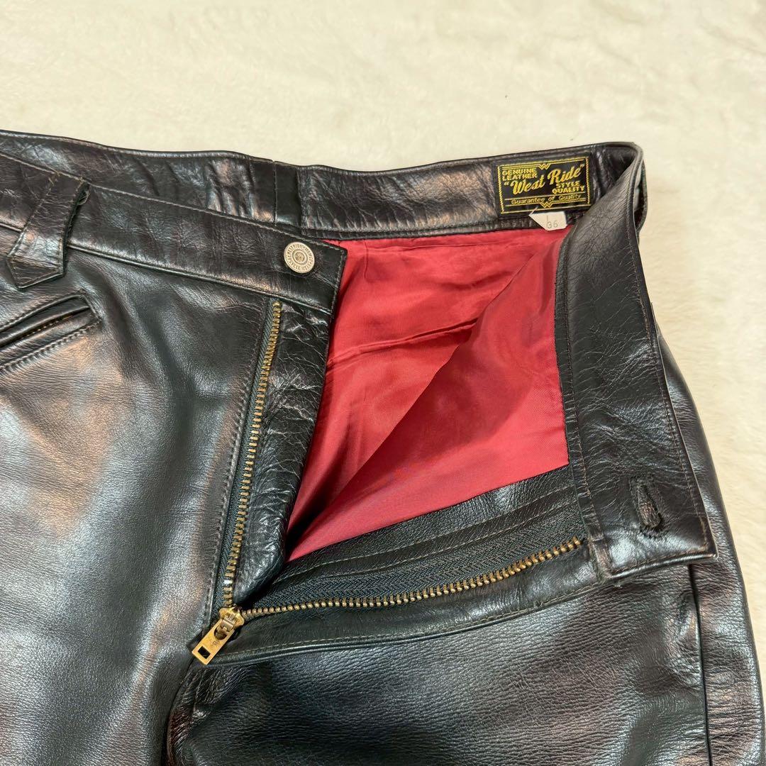 美品 36inch west ride バッファローレザー パンツ ブラック