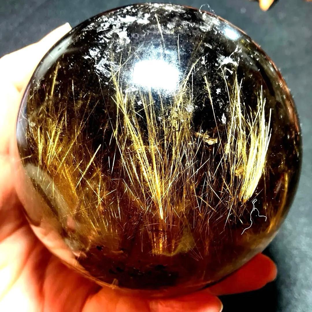 超絶綺麗✨超特大　98mm ゴールドルチルクォーツ　丸玉スフィア　金針水晶