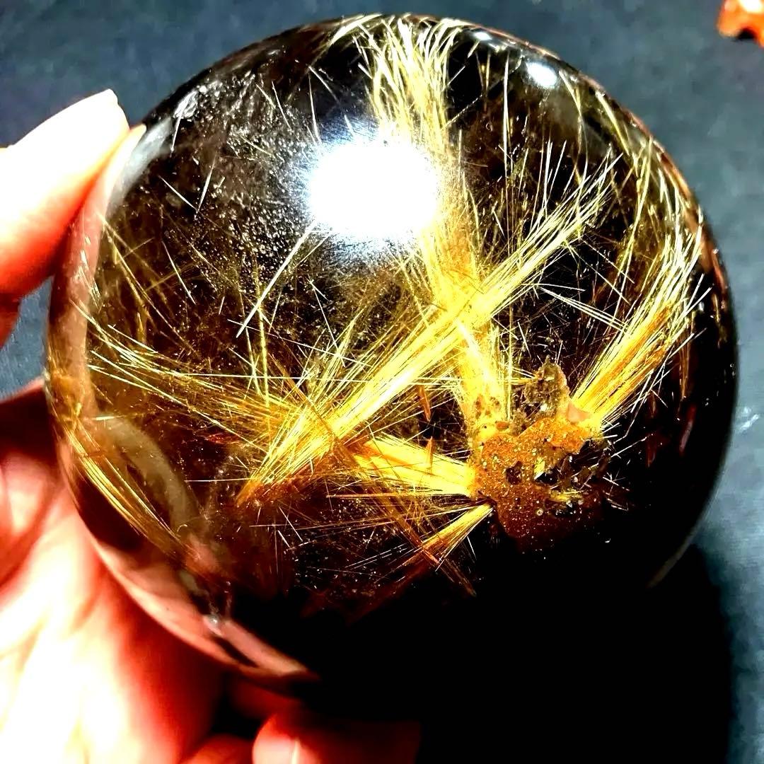 超絶綺麗✨超特大　98mm ゴールドルチルクォーツ　丸玉スフィア　金針水晶