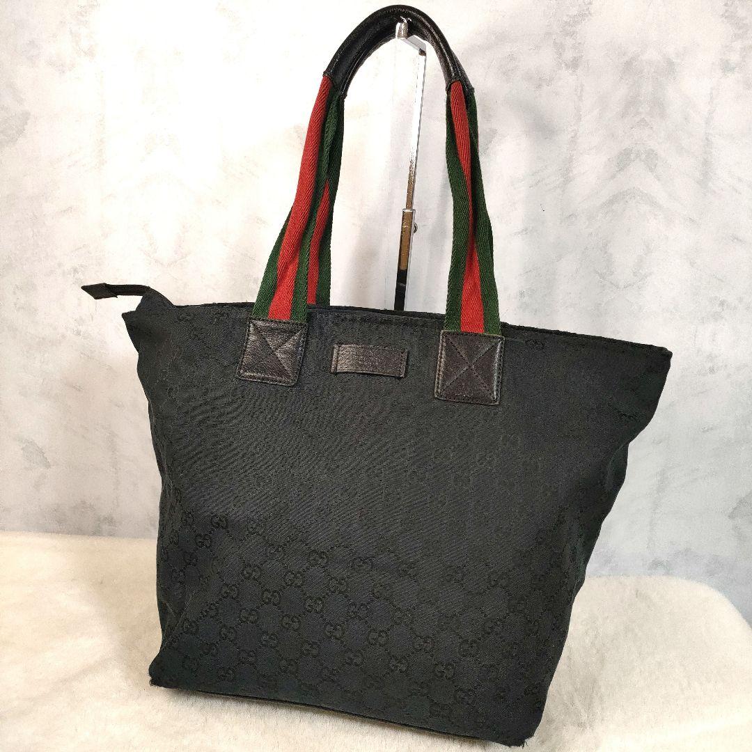 グッチ トートバッグ ブラックキャンバス シェリーライン 大容量レディース
