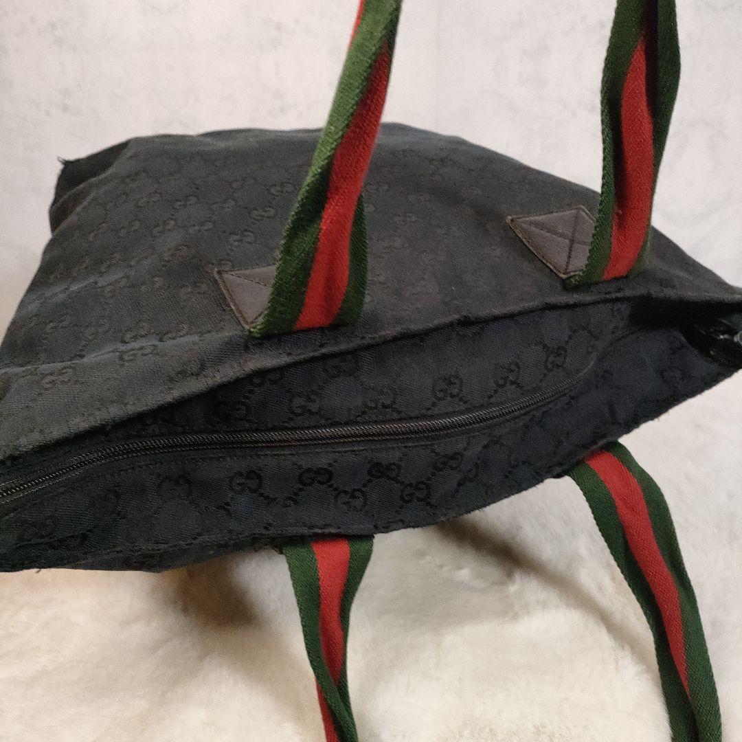 グッチ トートバッグ ブラックキャンバス シェリーライン 大容量レディース