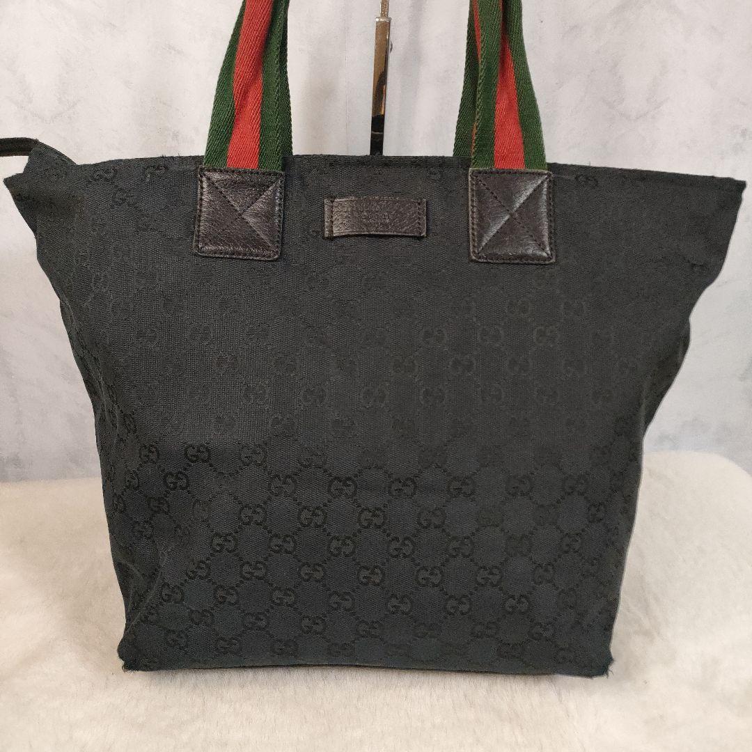 グッチ トートバッグ ブラックキャンバス シェリーライン 大容量レディース