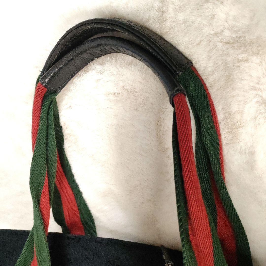 グッチ トートバッグ ブラックキャンバス シェリーライン 大容量レディース