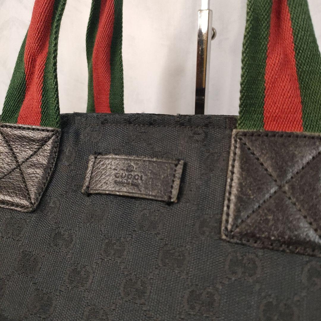 グッチ トートバッグ ブラックキャンバス シェリーライン 大容量レディース