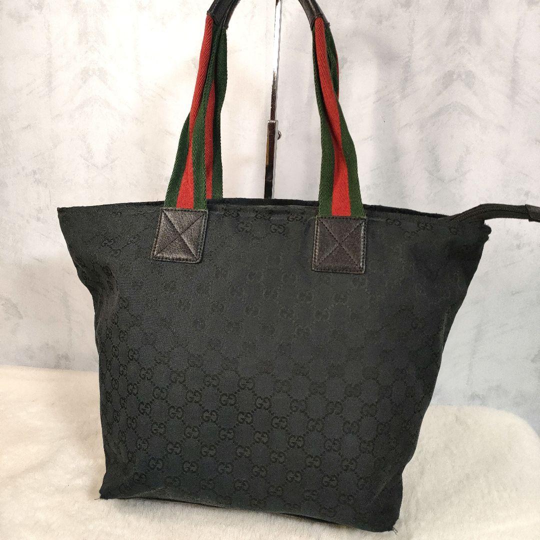 グッチ トートバッグ ブラックキャンバス シェリーライン 大容量レディース