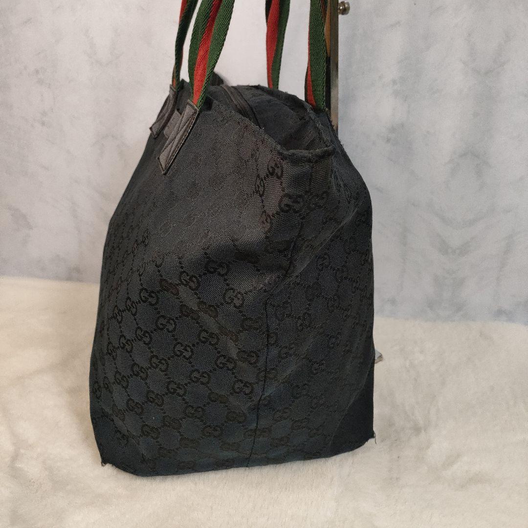 グッチ トートバッグ ブラックキャンバス シェリーライン 大容量レディース