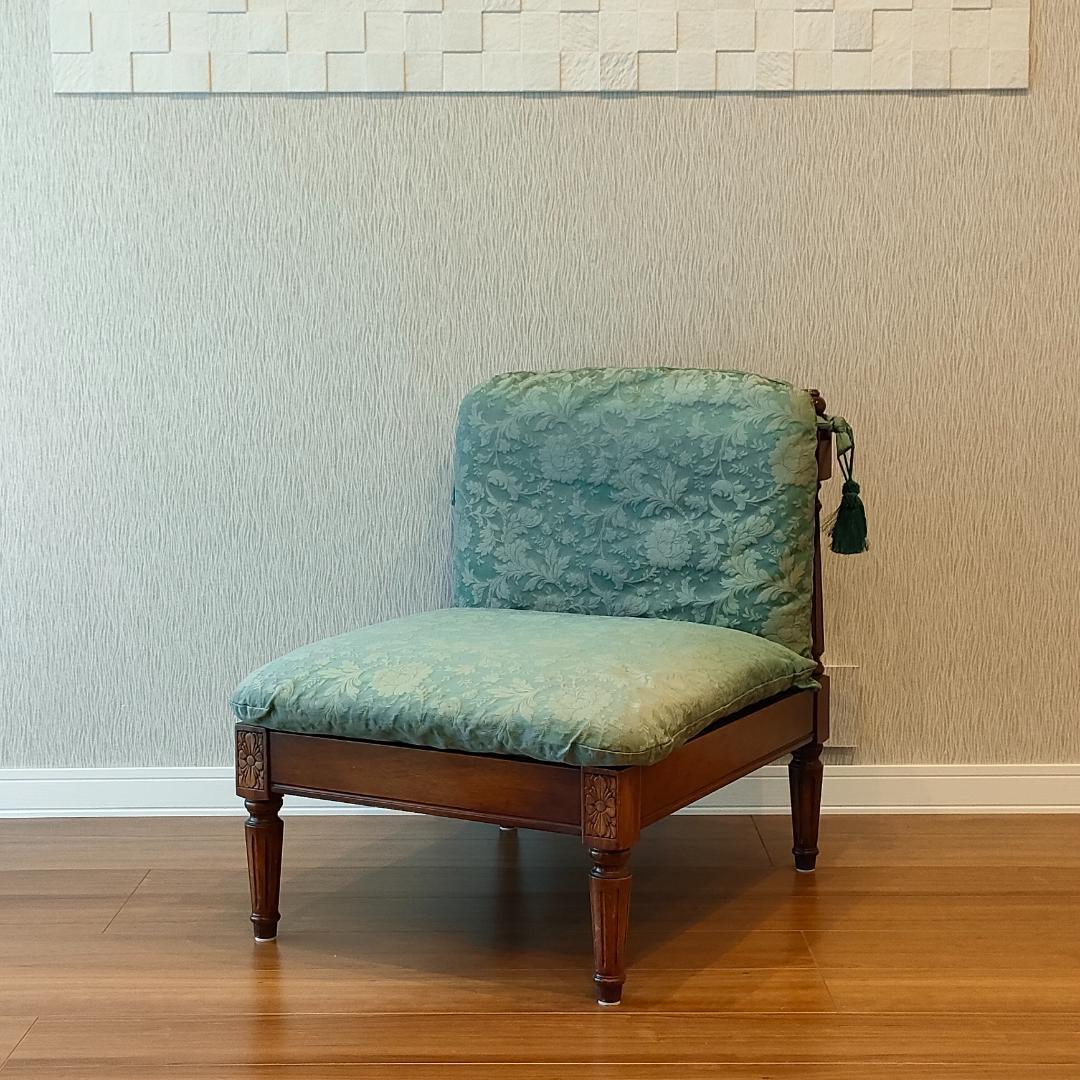 アンティーク　一人掛けソファ　ミントグリーン　ローチェア①