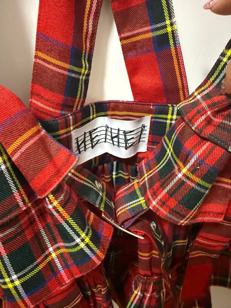 HEIHEI チェック サスペンダースカート