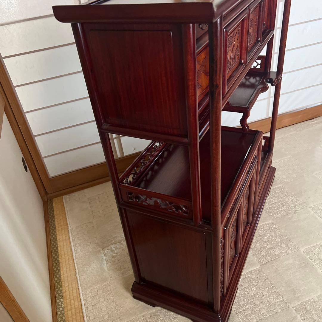 【美品】違い棚　紫檀　松と鶴模様　和家具 茶箪笥 唐木 昭和レトロ