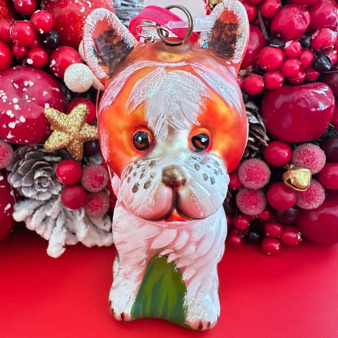 【未使用品】ナタリーレテ 犬 オーナメント ハンドペイント 硝子 クリスマス