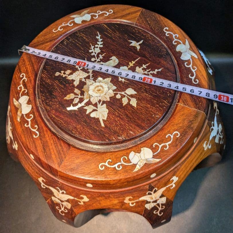 螺鈿 細工 唐木 花梨 花台 丸椅子 スツール 高級家具 中国美術 李朝 飾り台
