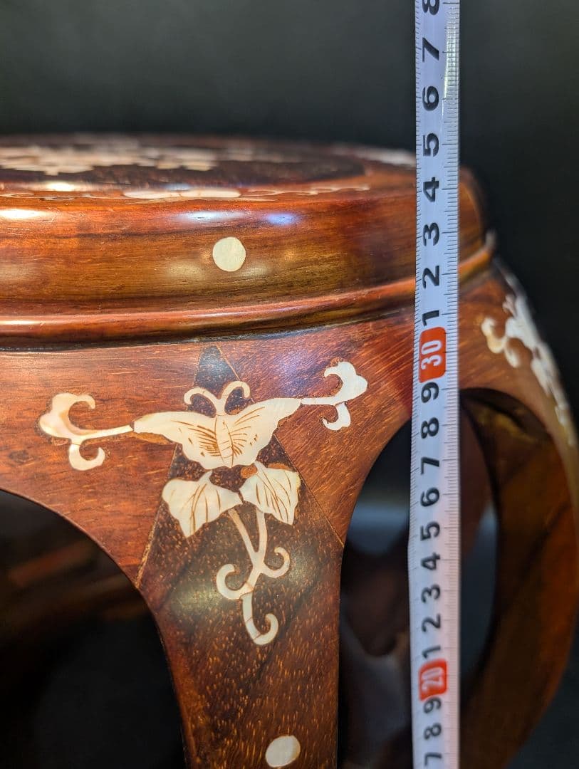 螺鈿 細工 唐木 花梨 花台 丸椅子 スツール 高級家具 中国美術 李朝 飾り台