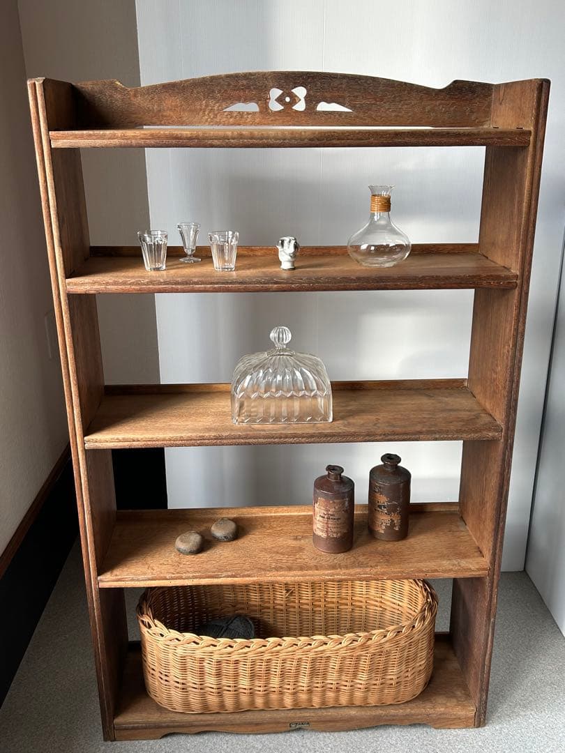 木製収納棚　5段　楔式本棚　食器棚　オープンラック　古家具　古道具　アンティーク