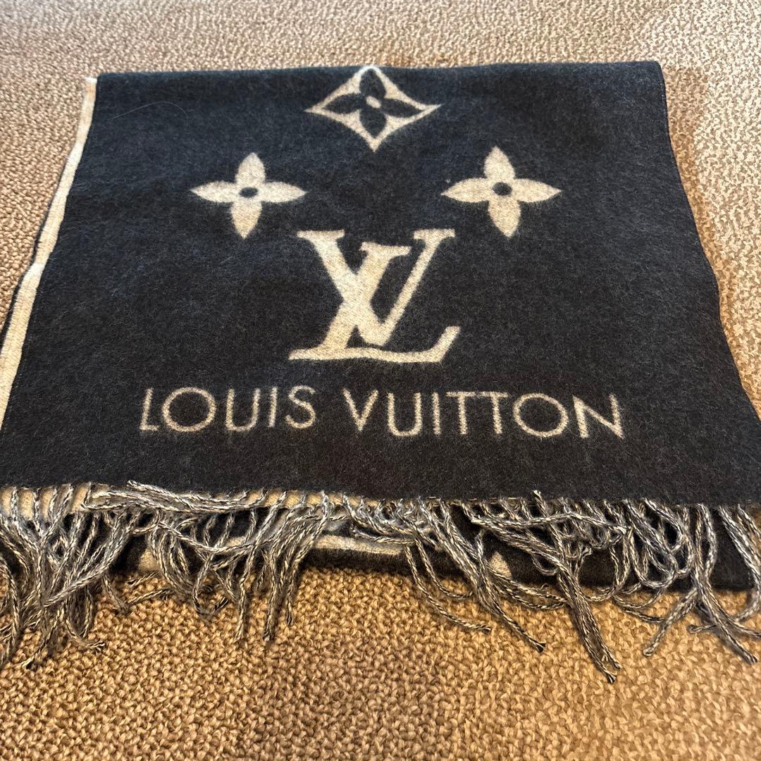 LOUIS VUITTON カシミヤマフラー ブラック/グレー