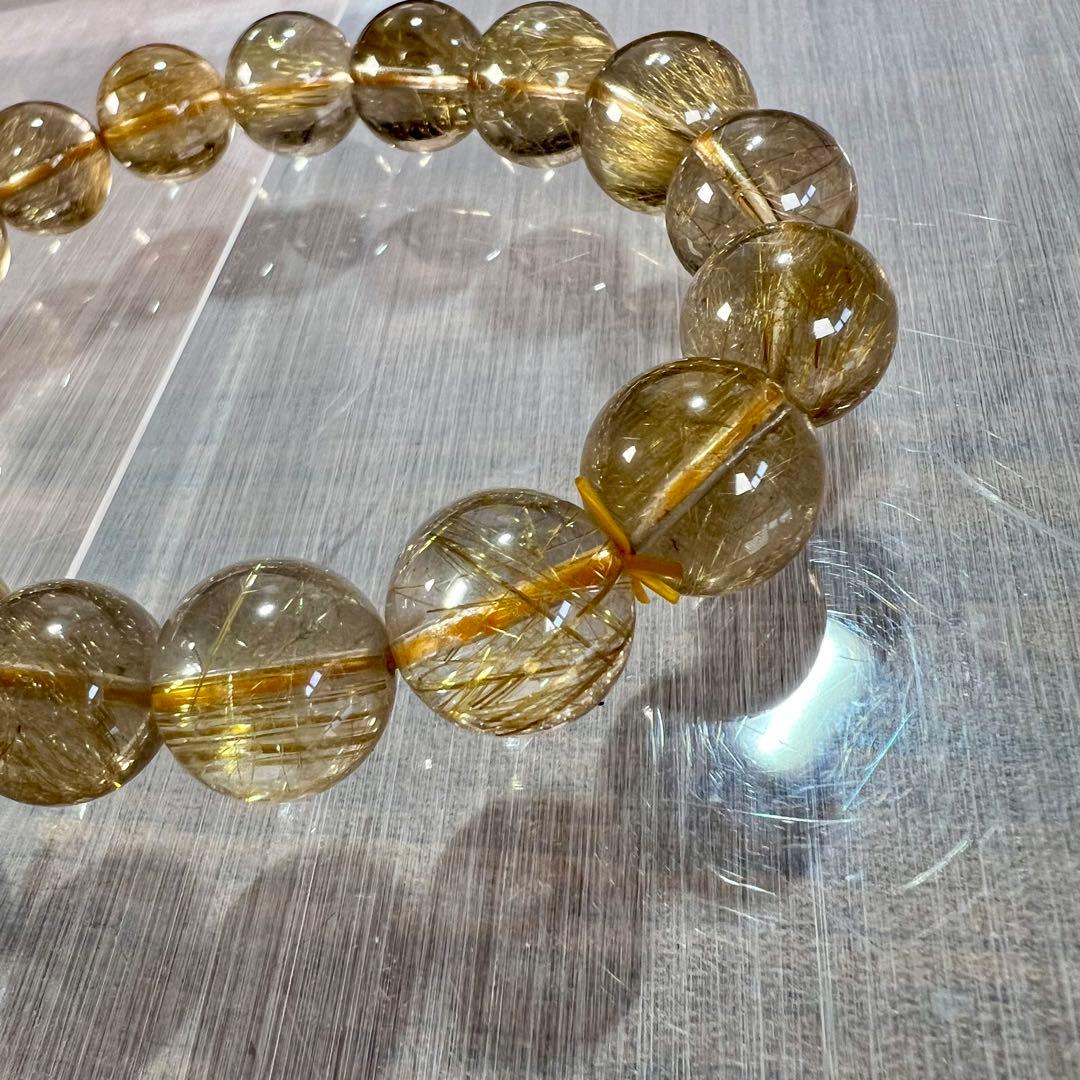 針美しさと透明度抜群　高品質　ゴールドルチルブレスレット　2