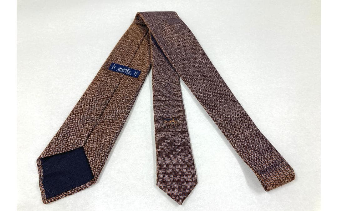 HERMES シルク100% ネクタイ ブラウン系