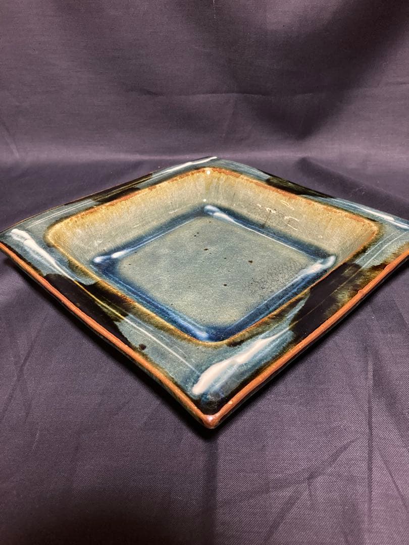 古作 森山窯 森山雅夫 呉須釉角皿　河井寛次郎・武内晴二郎の弟子