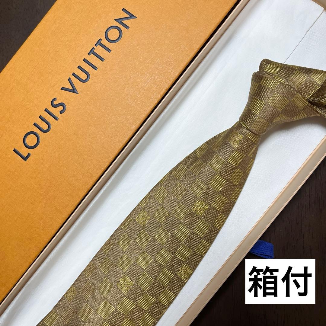 極美品　箱付　LVルイヴィトン　ネクタイ　金ベージュ　ダミエ　派手　結婚式