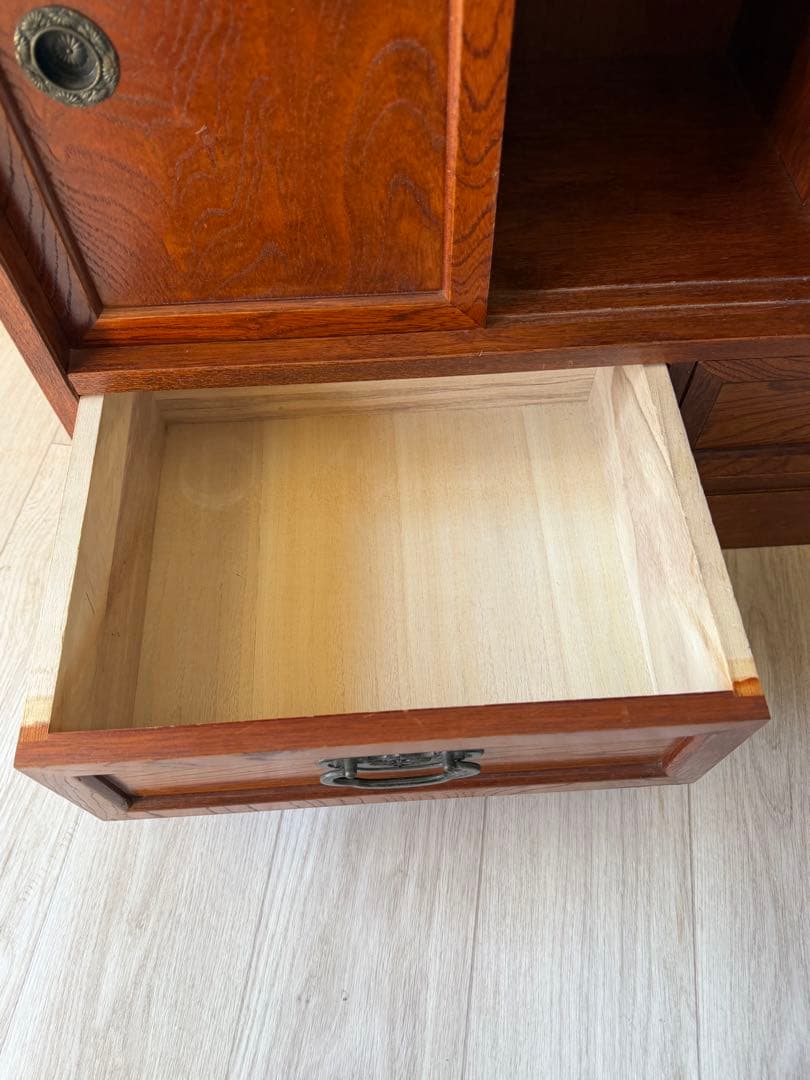 欅材 水屋箪笥 茶箪笥 ガラス飾り棚 レトロ 木製 アンティーク 日本製 古家具