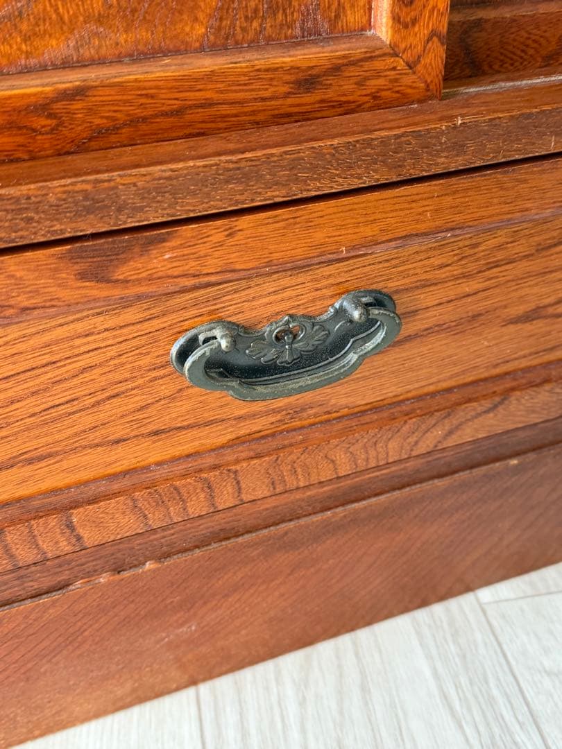 欅材 水屋箪笥 茶箪笥 ガラス飾り棚 レトロ 木製 アンティーク 日本製 古家具