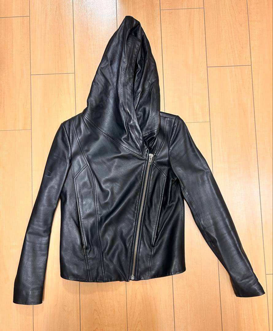 HELMUT LANG フード付きレザージャケット P/TP