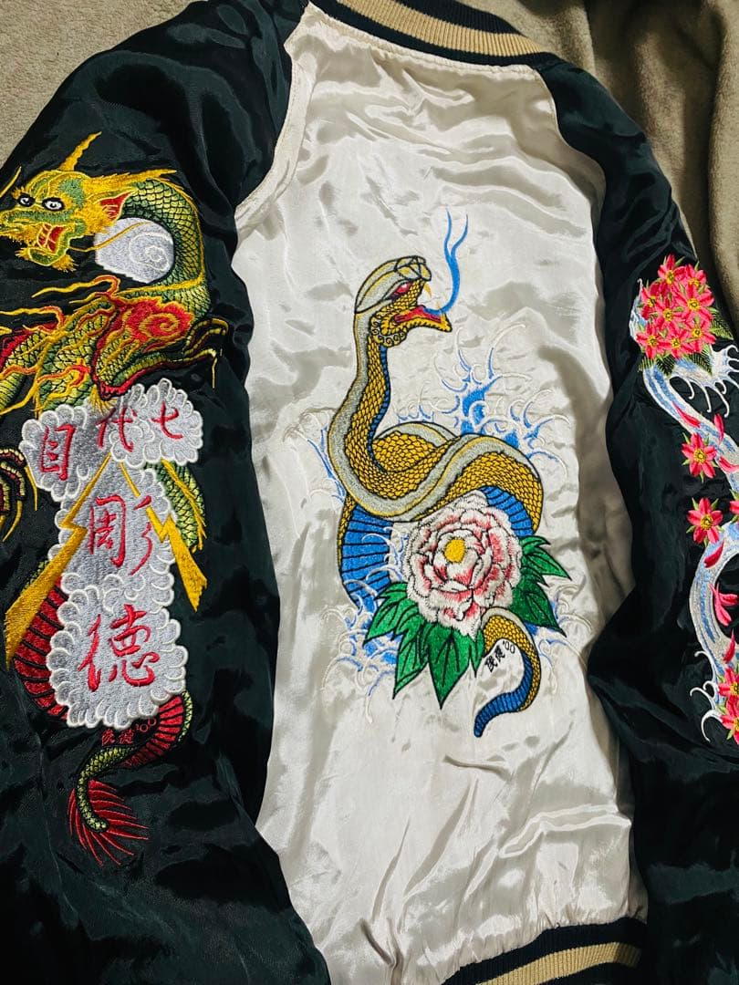 刺青 USA script２面用 別珍 蛇龍 日本スカジャン vintage