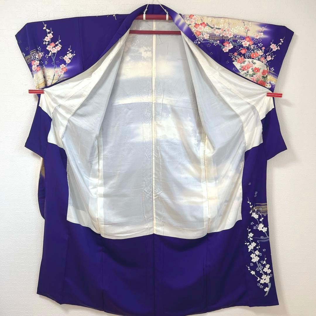 489 振袖フルセット 正絹 紺 ネイビー 青紫 桃 金彩 暈し染め 華やか