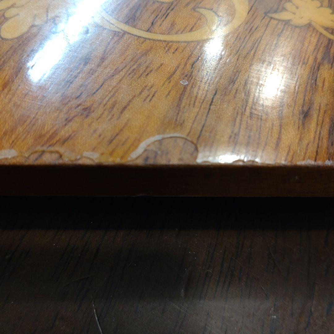 アンティーク 八角形 木製 テーブル 花模様の象嵌　カフェテーブル