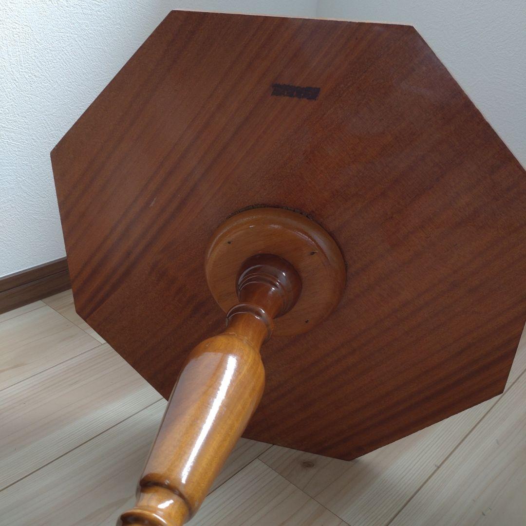 アンティーク 八角形 木製 テーブル 花模様の象嵌　カフェテーブル