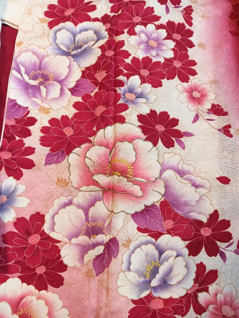 振袖フルセット　未着用　現代柄　深い赤　花づくし　極美品　丈165 裄67