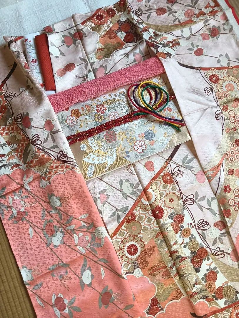 吾妻徳穂　振袖フルセット　美品　コーラル系　華やか　古典　丈158　裄66