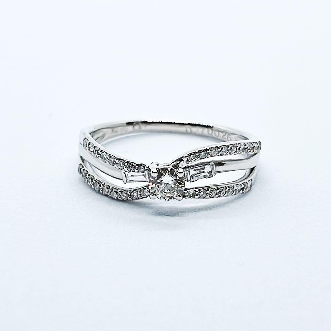 クロスデザインリング　K18WG トータル0.43ct