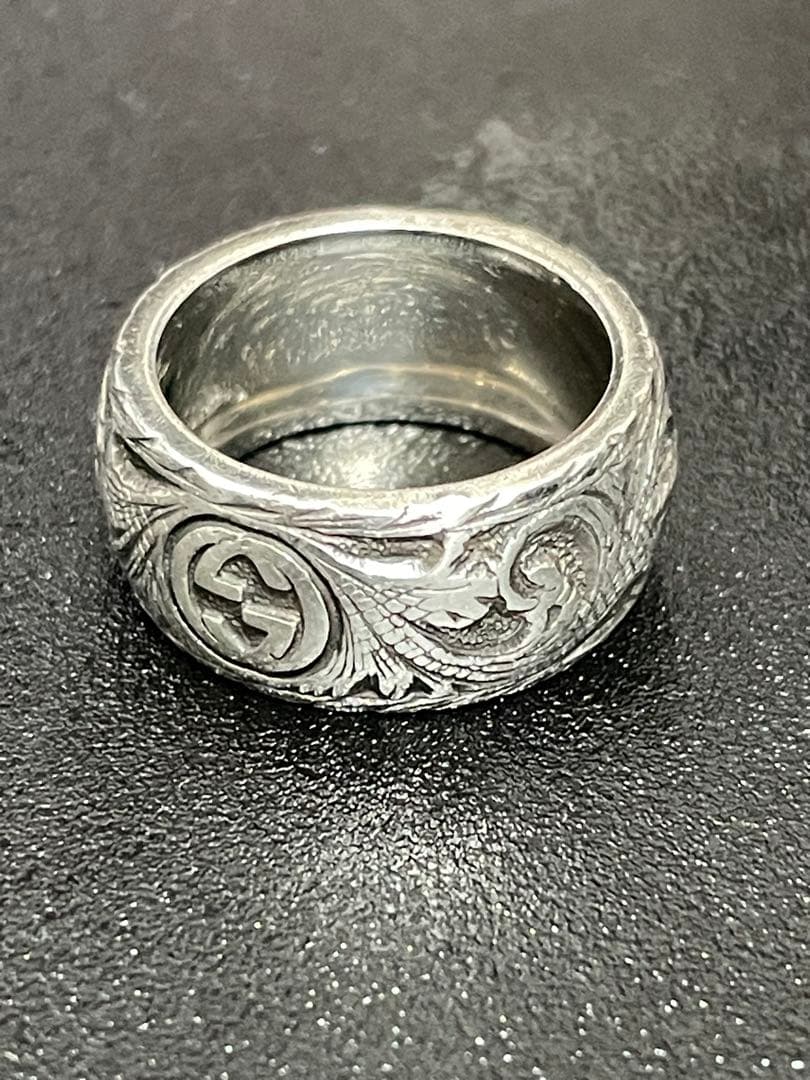 【美品】GUCCI シルバーリング 13号 キャット インターロッキング