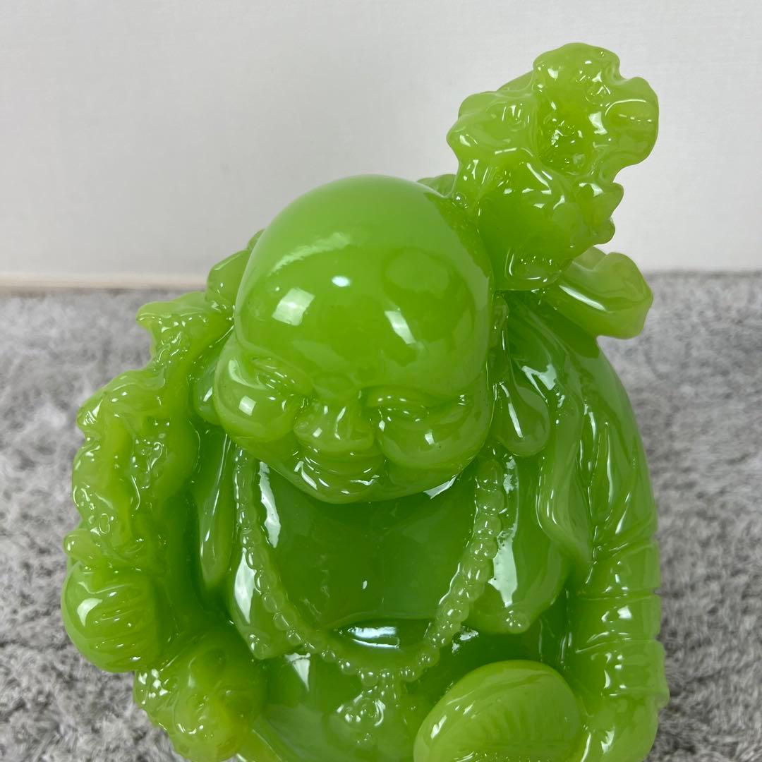 七福神　布袋様　置物　翡翠　グリーン　縁起物