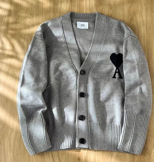 アミパリス　カーディガン　ニット　グレー×ブラック