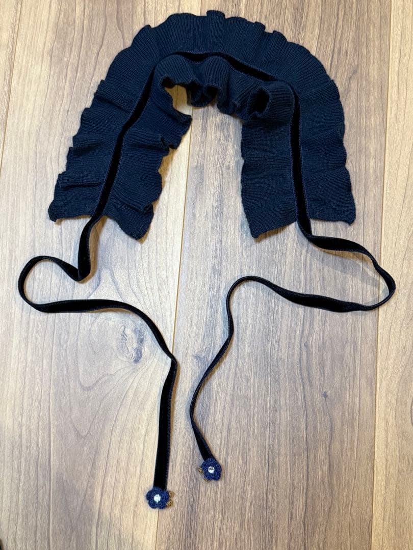 familiar フリルリボン付きハイネックワンピース 130cm 紺×茶　美品