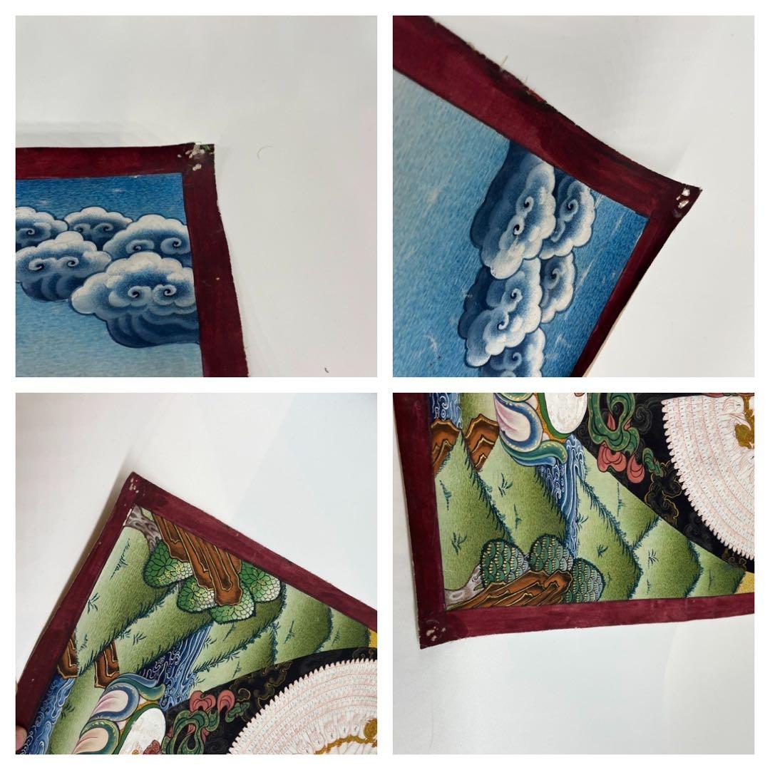 40年前のアンティーク 仏画 手書 タンカ 十一面千手千眼観世音菩薩 33x46