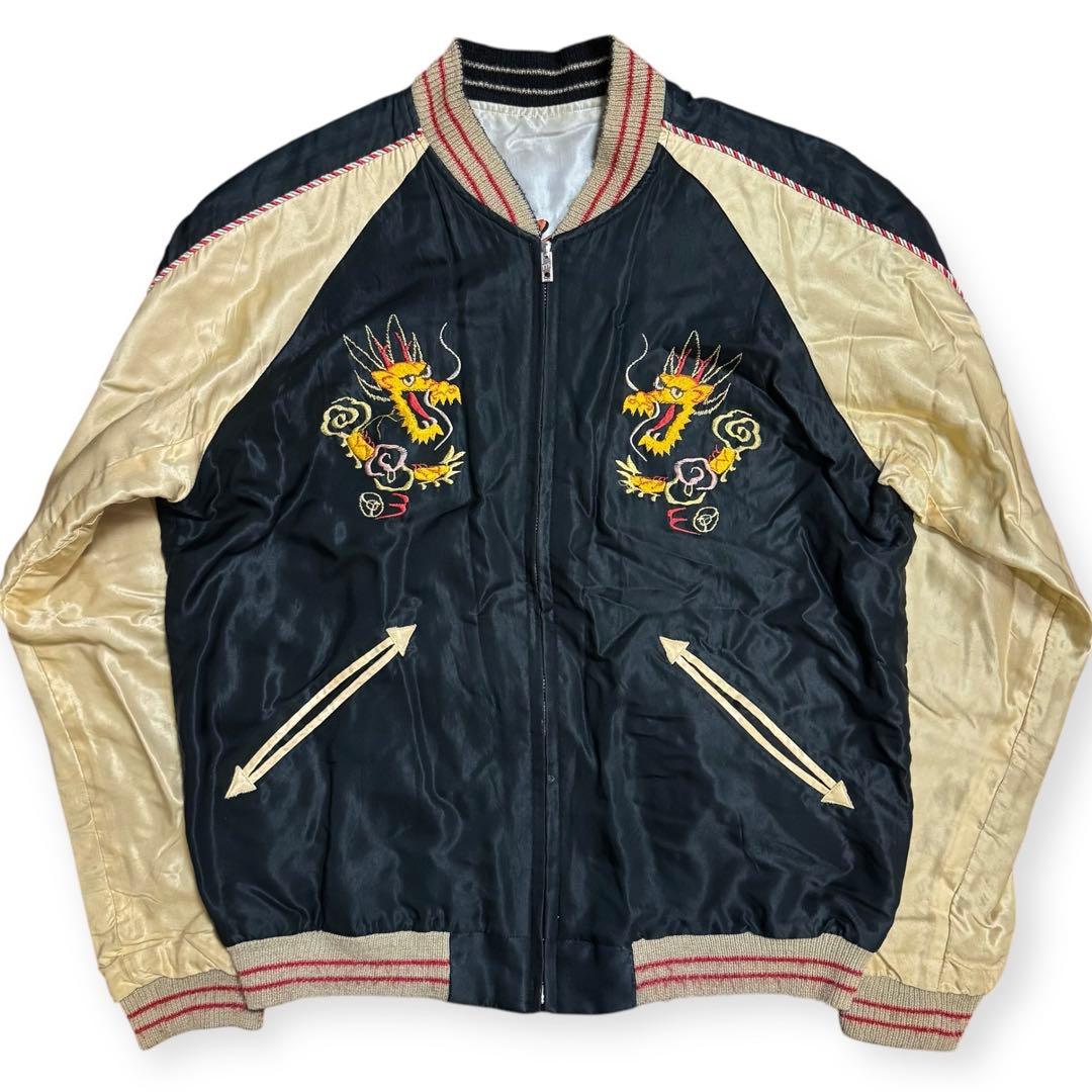 東洋 リバーシブル サテン スカジャン スーベニアジャケット 龍 鷹 日本地図