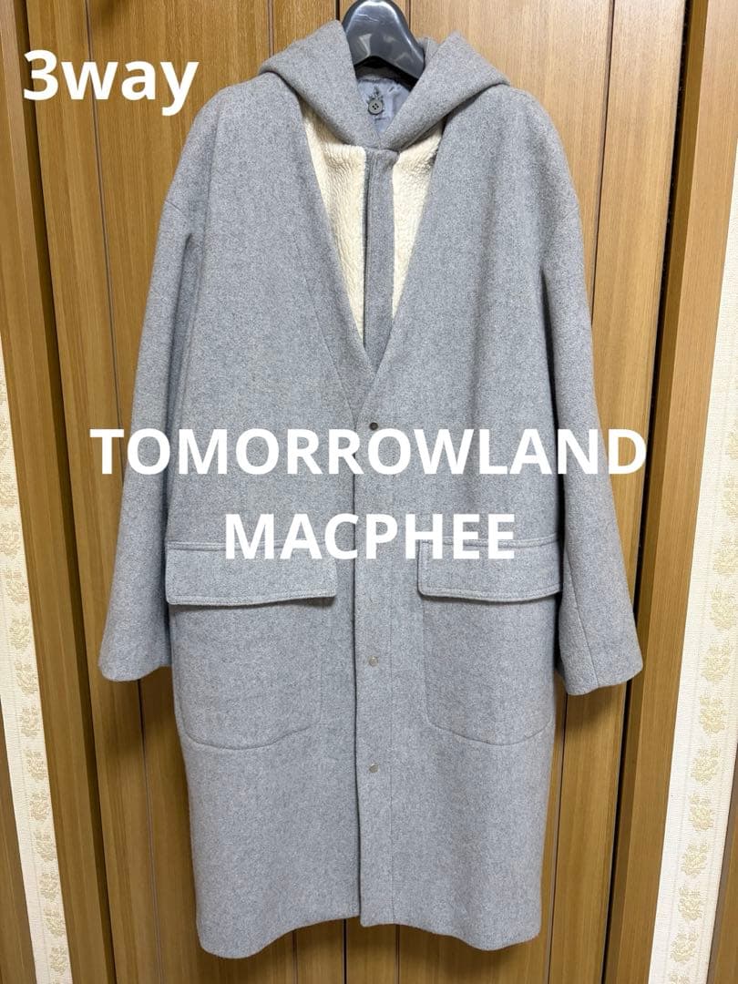 MACPHEE トゥモローランド　グレー フード付きロングコート　3way