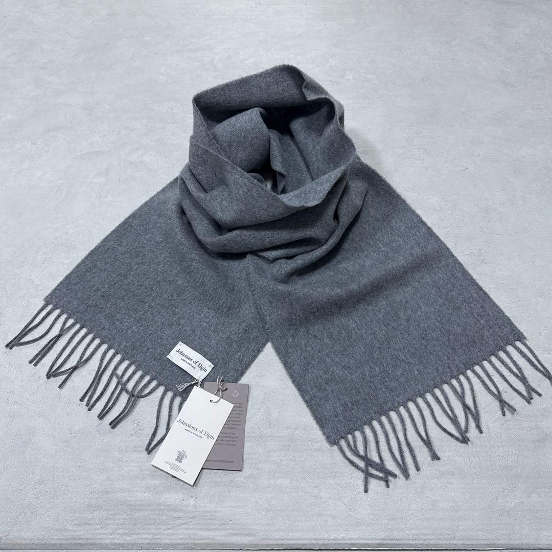 新品 ジョンストンズ カシミヤストール マフラー グラナイトグレー