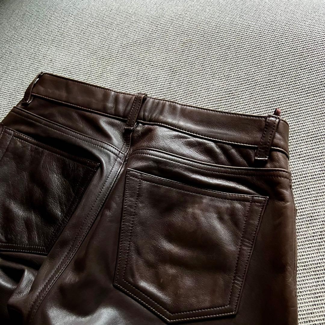 希少00's OLD GAP レザーパンツ　茶　ストレート　カニエウエストY2K